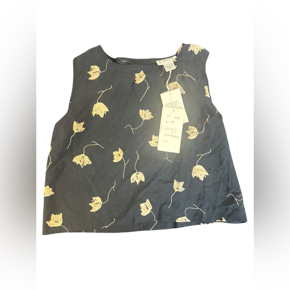 Finity Black Silk Top with Cream Floral Design